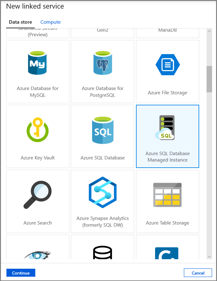 Tipo de conjunto de datos de origen: Azure SQL Database