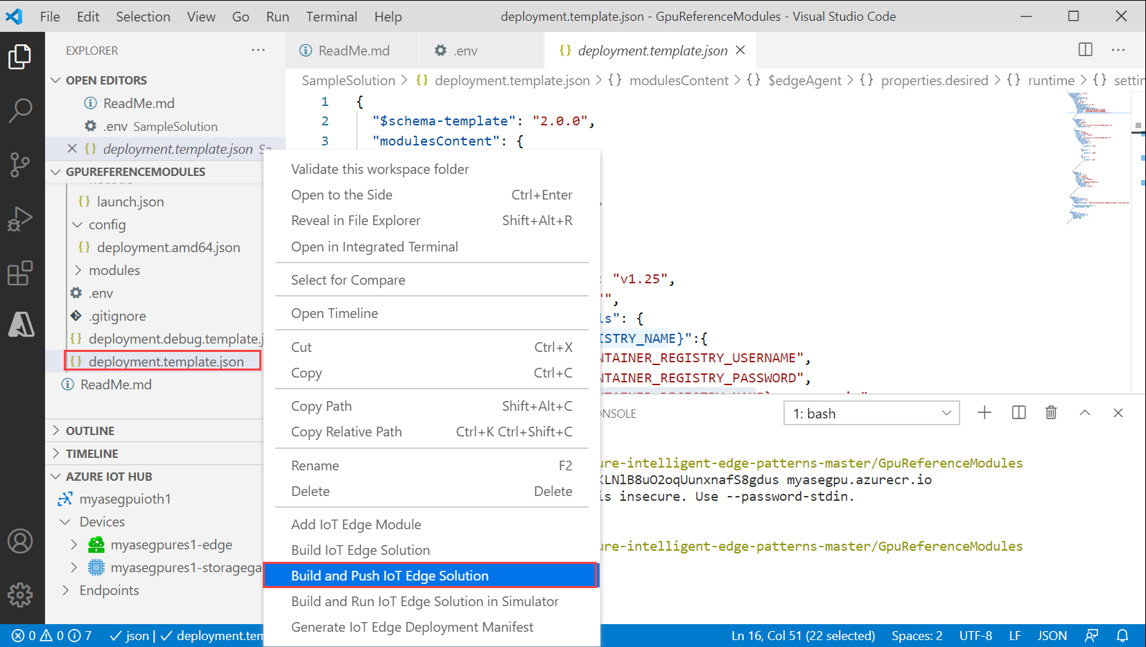 Compilar e insertar solución IoT Edge