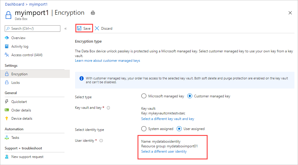 Se muestra una identidad de usuario en la configuración Tipo de cifrado