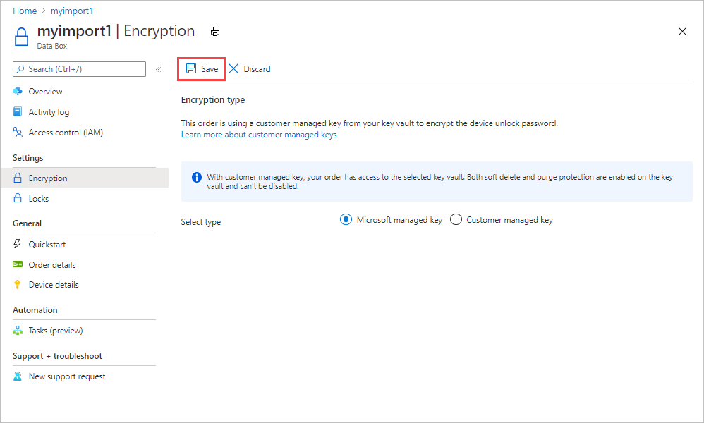 Guardado de la configuración de cifrado actualizada para una clave administrada de Microsoft