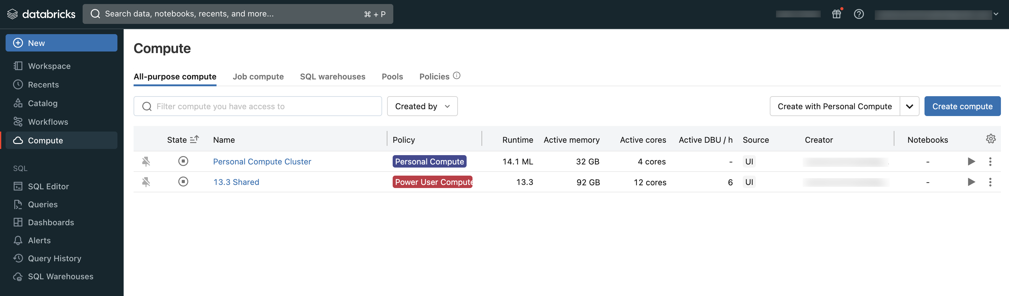 Página de proceso de uso completo en el área de trabajo de Databricks