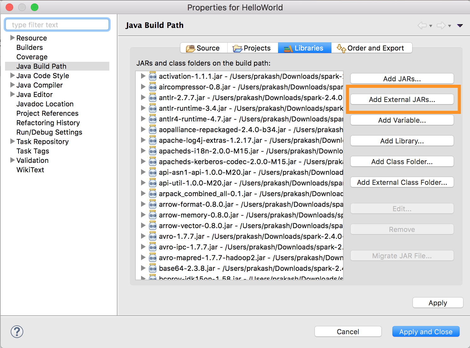 Configuración externa Eclipse JAR