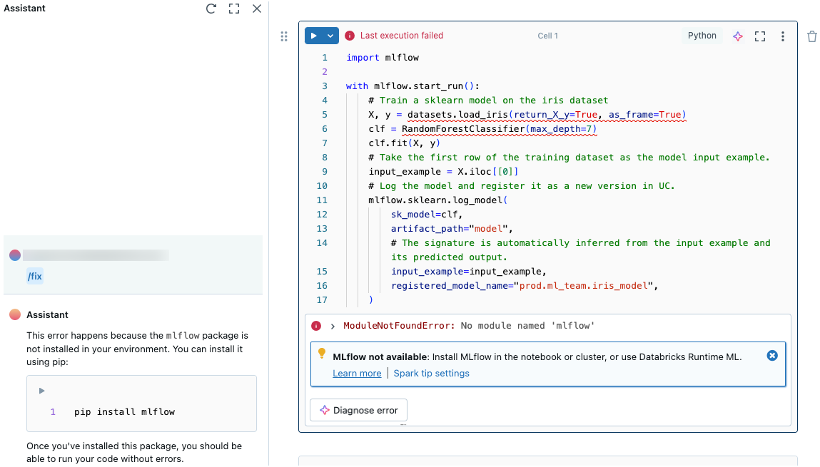 Ejemplo de depuración del asistente en Python.