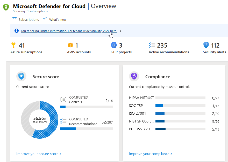 Habilite los permisos de nivel de inquilino en Microsoft Defender for Cloud.