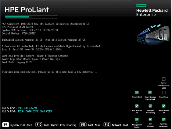 Captura de pantalla en la que se muestra la ventana HPE ProLiant.