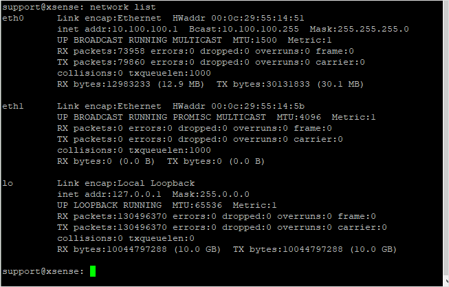 Captura de pantalla que muestra la lista de interfaces.