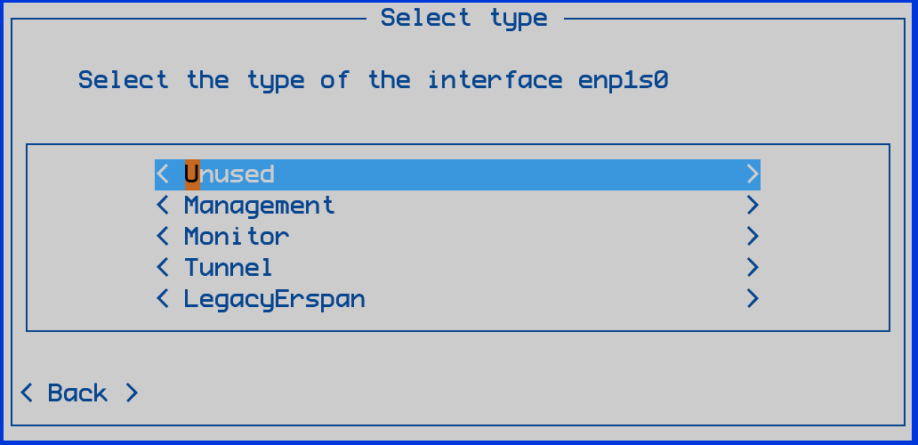 Captura de pantalla de la configuración del sensor de la CLI para una interfaz de versión heredada.