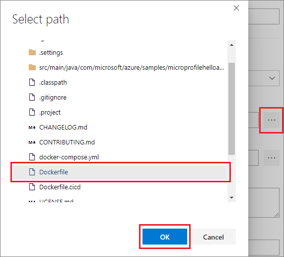 Seleccionar el Dockerfile