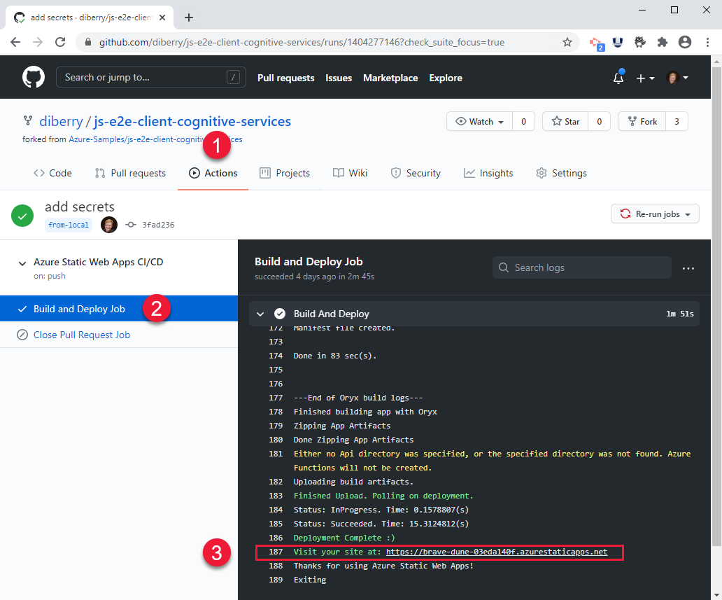 Captura de pantalla de la acción de GitHub que compila la aplicación.