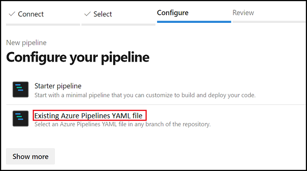 Canalización YAML existente