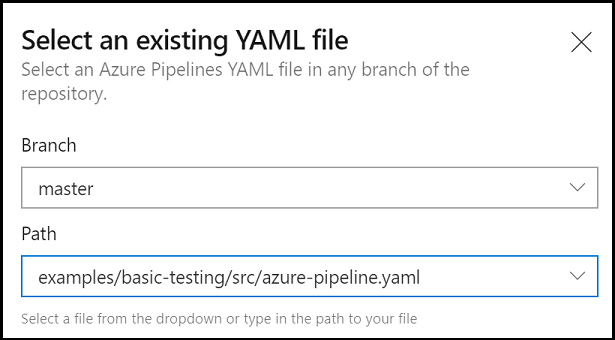 Selección de la canalización YAML existente