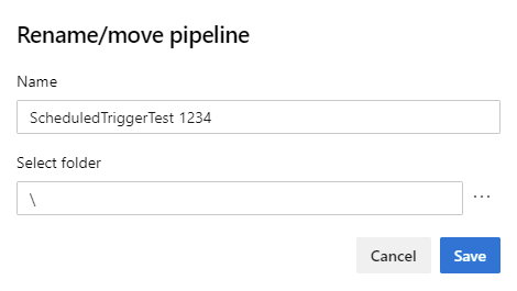 Captura de pantalla de la página Cambiar el nombre o mover la canalización.