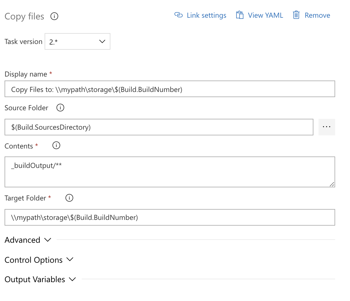 Configuración de Copiar archivos