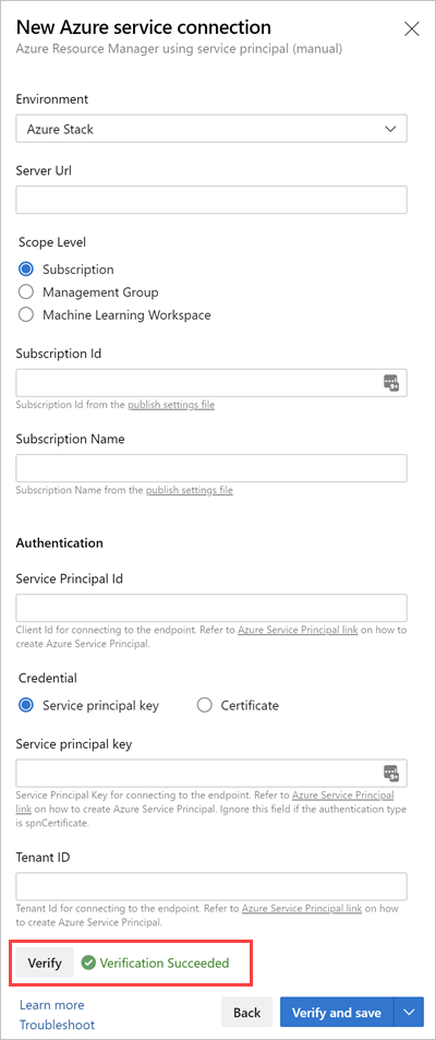 Creación de una conexión de servicio para Azure Stack Hub