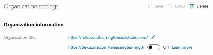 Configuración de la dirección URL de la organización