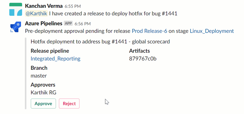 Apruebe las implementaciones de Azure Pipelines desde Slack.