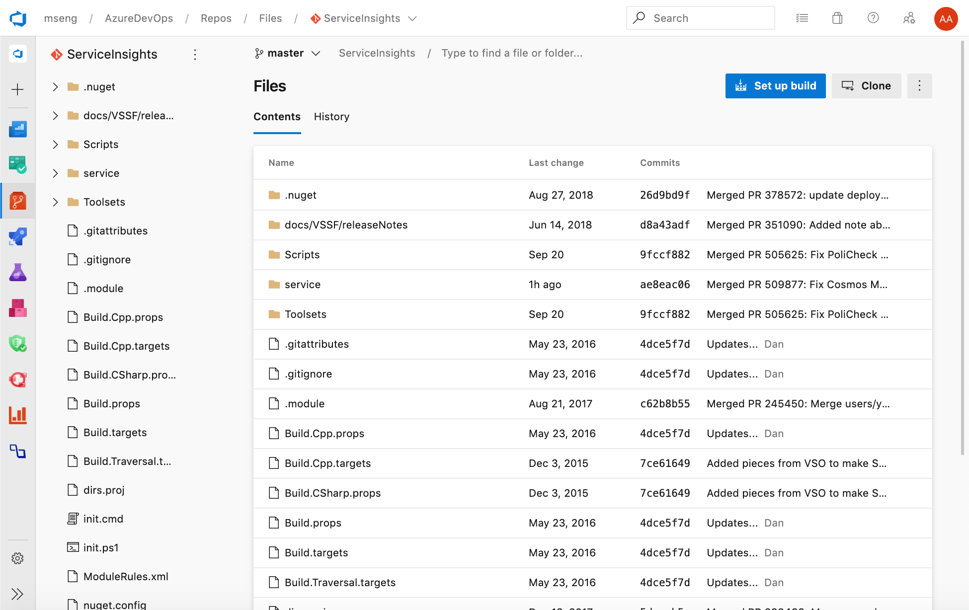 Nueva interfaz de usuario web para Azure Repos páginas de aterrizaje.