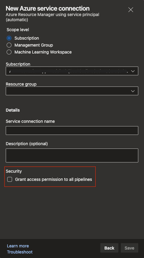 Nueva conexión de servicio de Azure