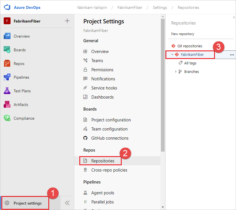 Captura de pantalla de la Configuración del proyecto del repositorio.