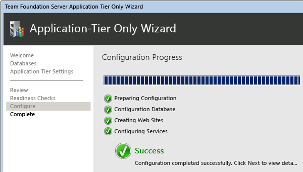 TFS se configura tras la correcta finalización del proceso