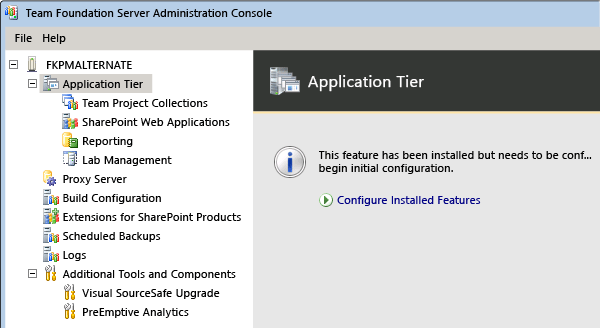 Configurar TFS después de restaurar las bases de datos