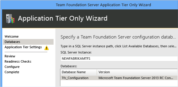 Seleccione el conjunto de copia de seguridad de base de datos y SQL Server.