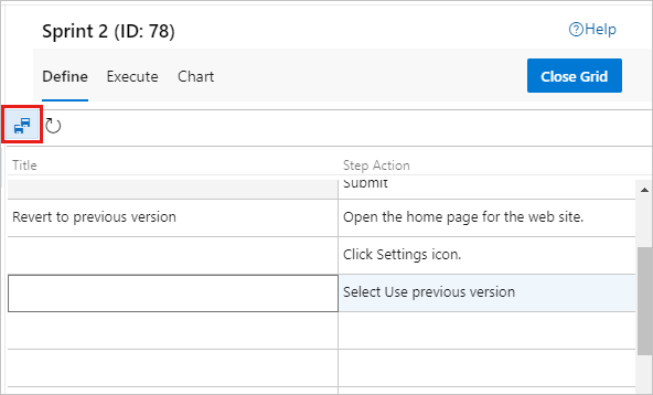 Captura de pantalla que muestra la opción guardar para los pasos copiados de Excel en la vista Cuadrícula.