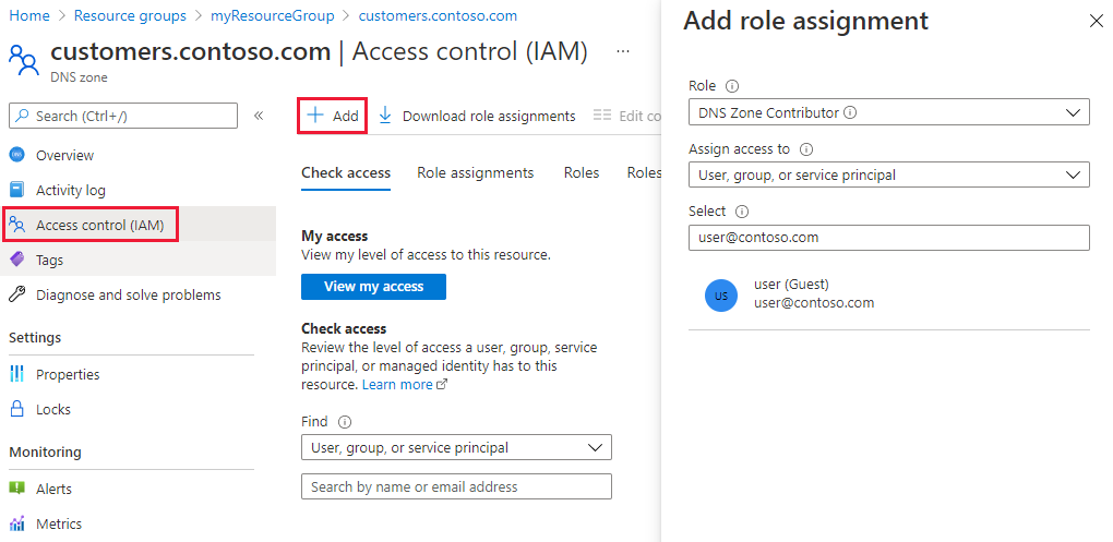 Captura de pantalla de la página de control de acceso de la zona DNS.