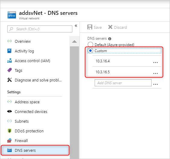 Actualización de la configuración de DNS de la red virtual.