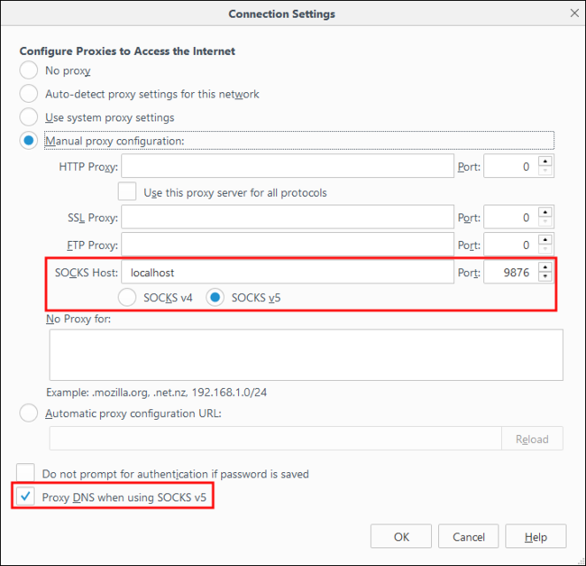 configuración de proxy del explorador Firefox.