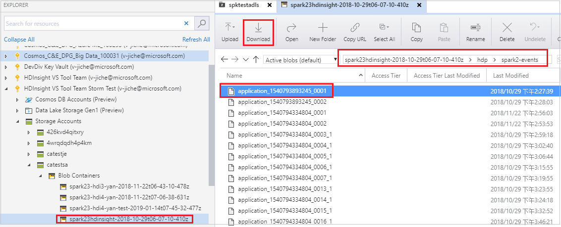 Fallo de descarga del Explorador de Azure Storage.