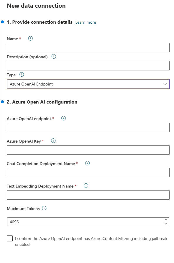 Screenshot of a new Azure OpenAI Data Connection