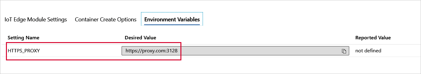 Captura de pantalla que muestra la pestaña Variables de entorno.