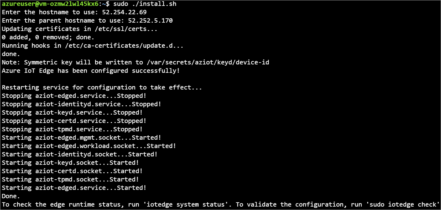 Al instalar las agrupaciones de configuración, se actualizan los archivos config.toml en el dispositivo y se reinician todos los servicios IoT Edge de manera automática