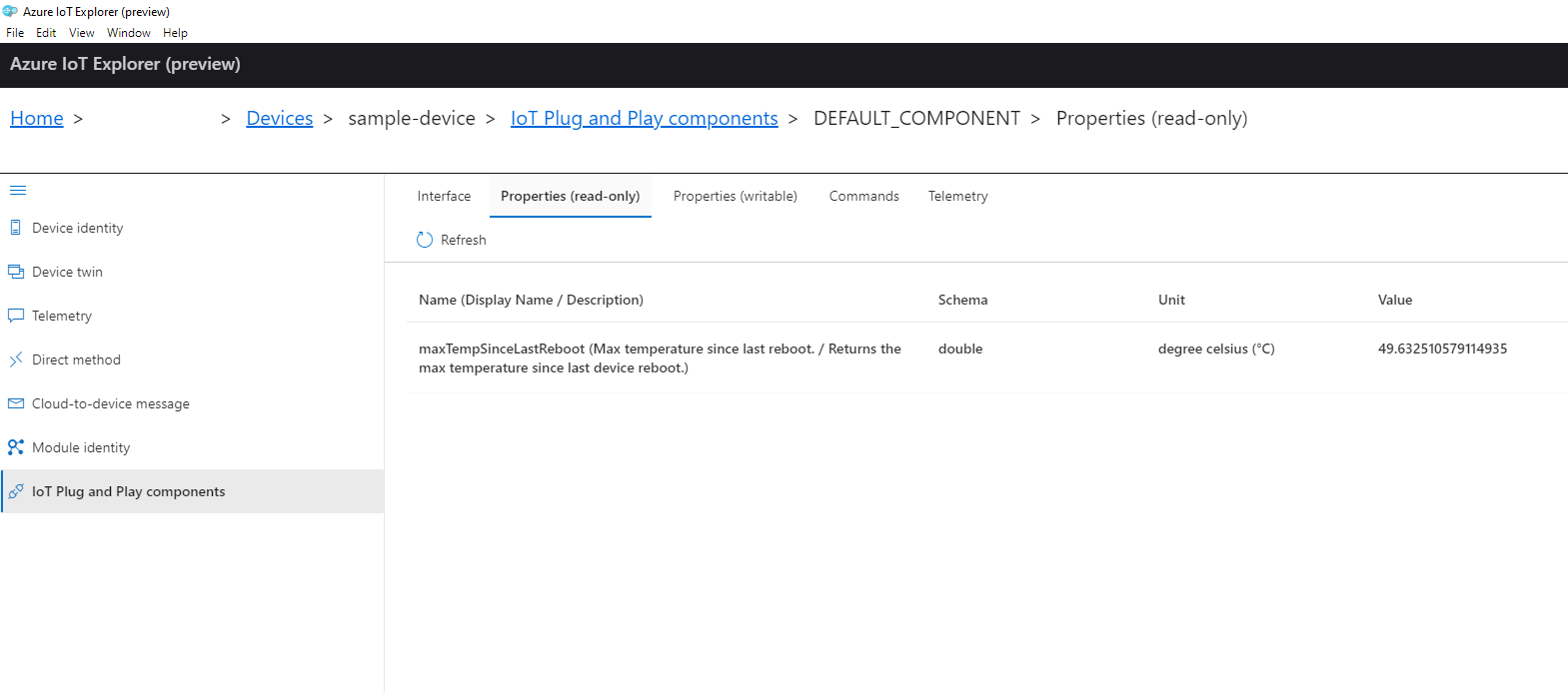 Visualización de propiedades de Azure IoT Explorer