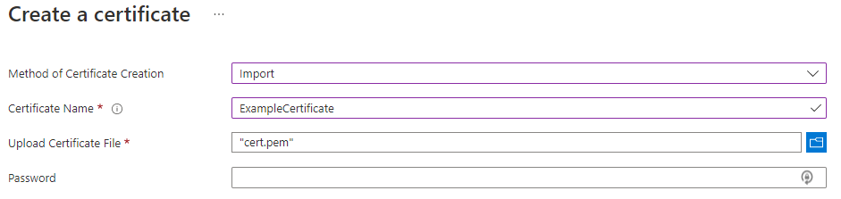 Importación de un certificado a través de Azure Portal