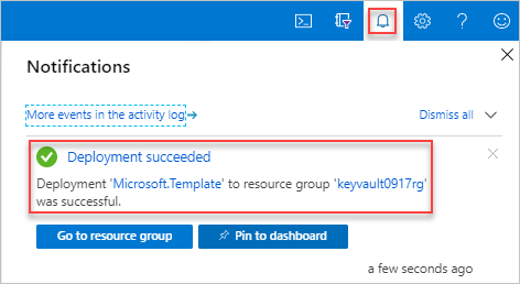 Plantilla de Resource Manager, integración de Key Vault, notificación del portal de implementación