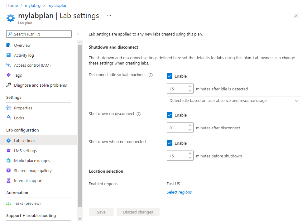 Configuración del apagado automático en el plan de laboratorio