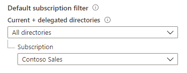 Captura de pantalla del filtro de suscripción predeterminado con una suscripción delegada seleccionada.