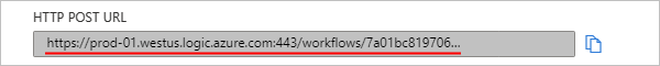 Captura de pantalla que muestra la dirección URL de un punto de conexión generada para que el Desencadenar de solicitudes reciba solicitudes en un flujo de trabajo estándar.