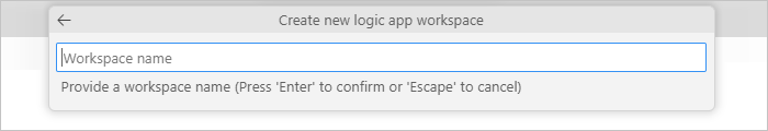 Captura de pantalla que muestra Visual Studio Code con la indicación para escribir el nombre del área de trabajo.