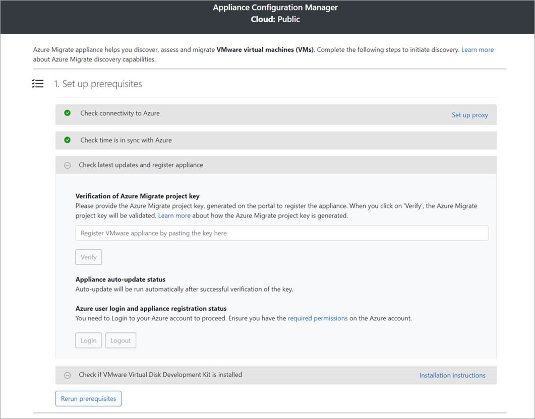 Captura de pantalla que muestra cómo configurar los requisitos previos en el administrador de configuración del dispositivo.