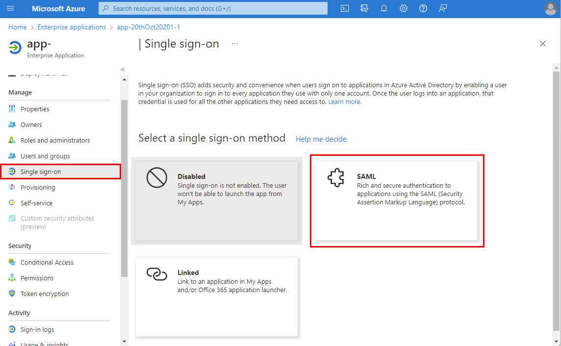 Captura de pantalla de la configuración de inicio de sesión único de Dynatrace.