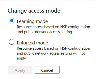 Captura de pantalla de la configuración del modo de acceso con las opciones del modo de acceso.