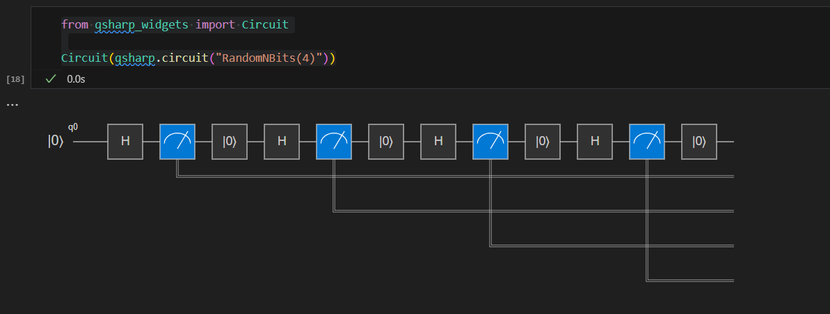 Captura de pantalla de Jupyter Notebook en la que se muestra cómo visualizar el circuito para una operación de Q#.