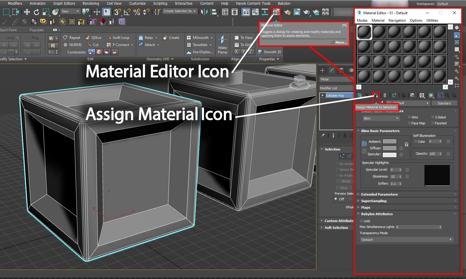 Captura de pantalla que muestra cómo asignar materiales.