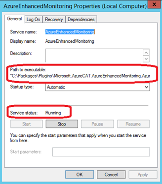 Propiedades del servicio que ejecuta la extensión de Azure para SAP