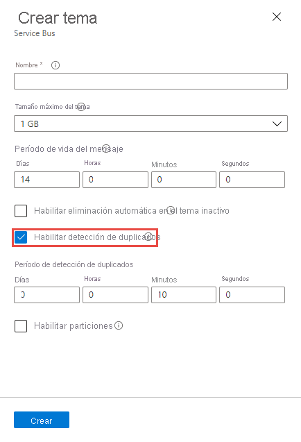 Enable duplicate detection at the time of the topic creation