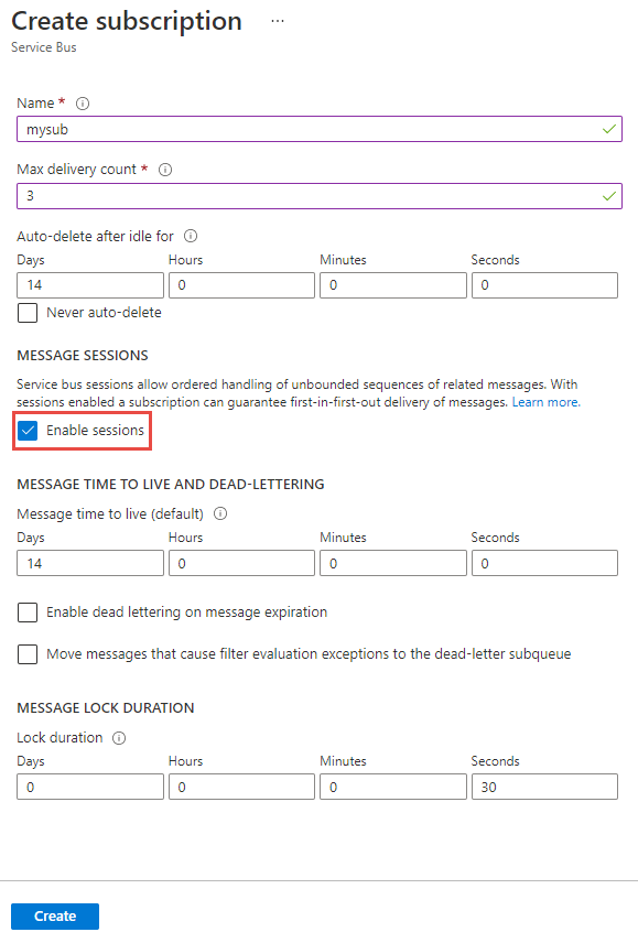 Enable session at the time of the subscription creation