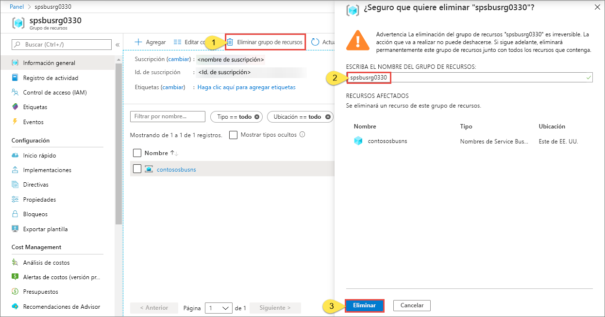 Grupo de recursos: eliminación